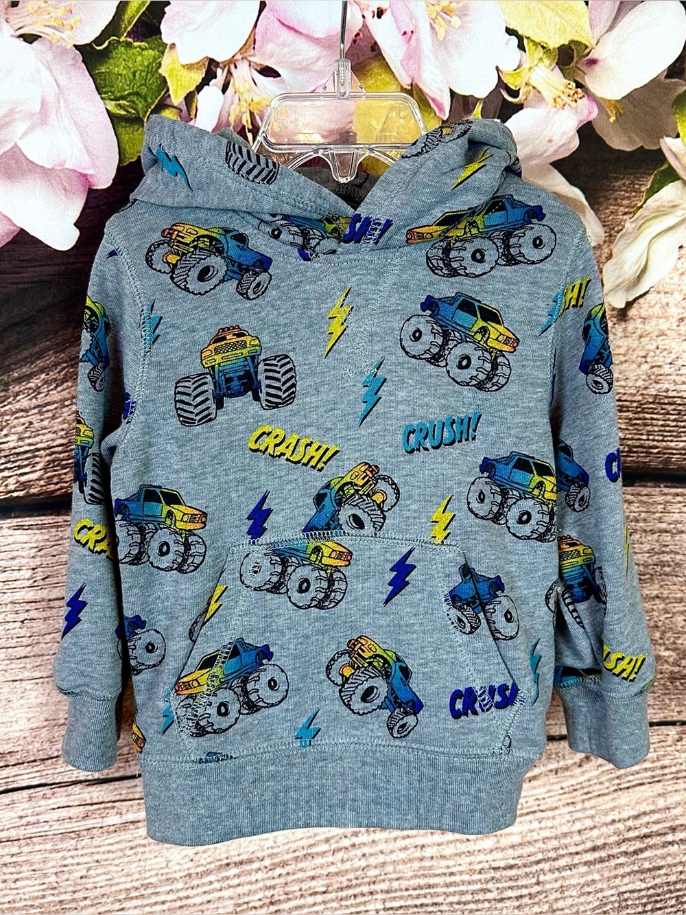 Garanimals Toddler Boys Cotton Gray Cars Printed Hooded Sweatshirt 18M
